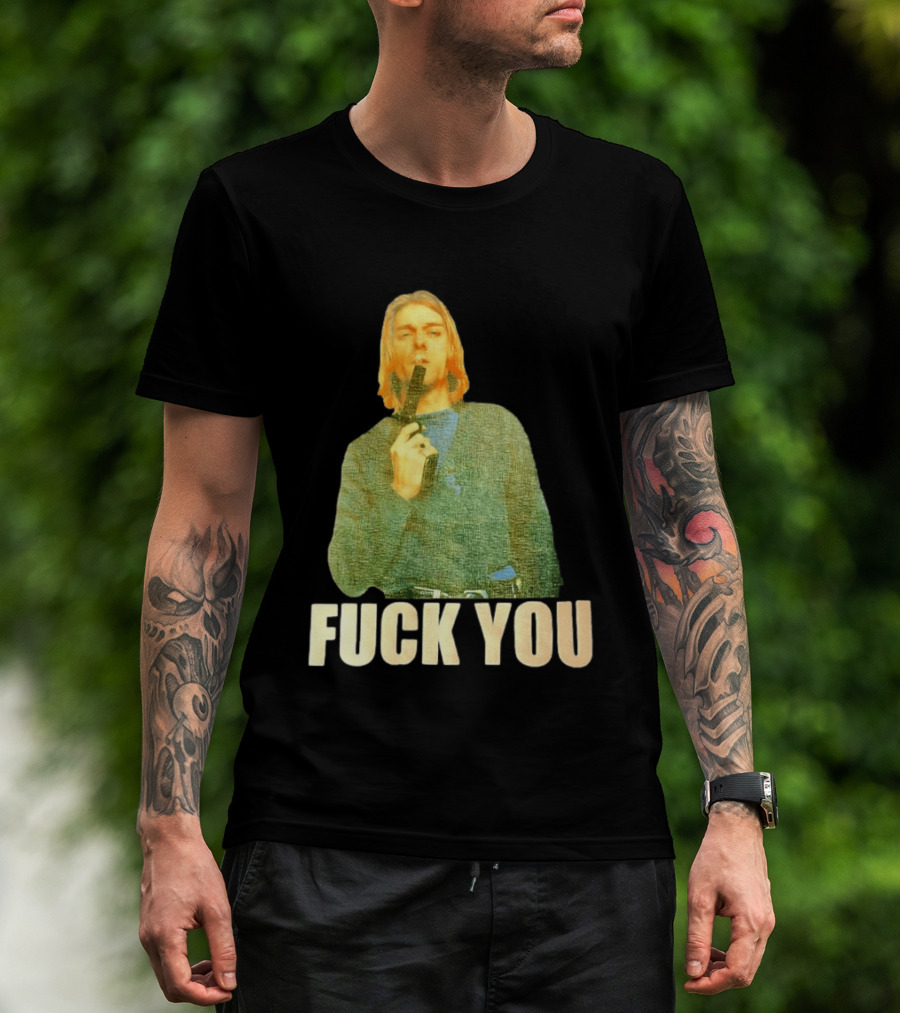 Kurt Cobain Fuck You Gun Image T-Shirt