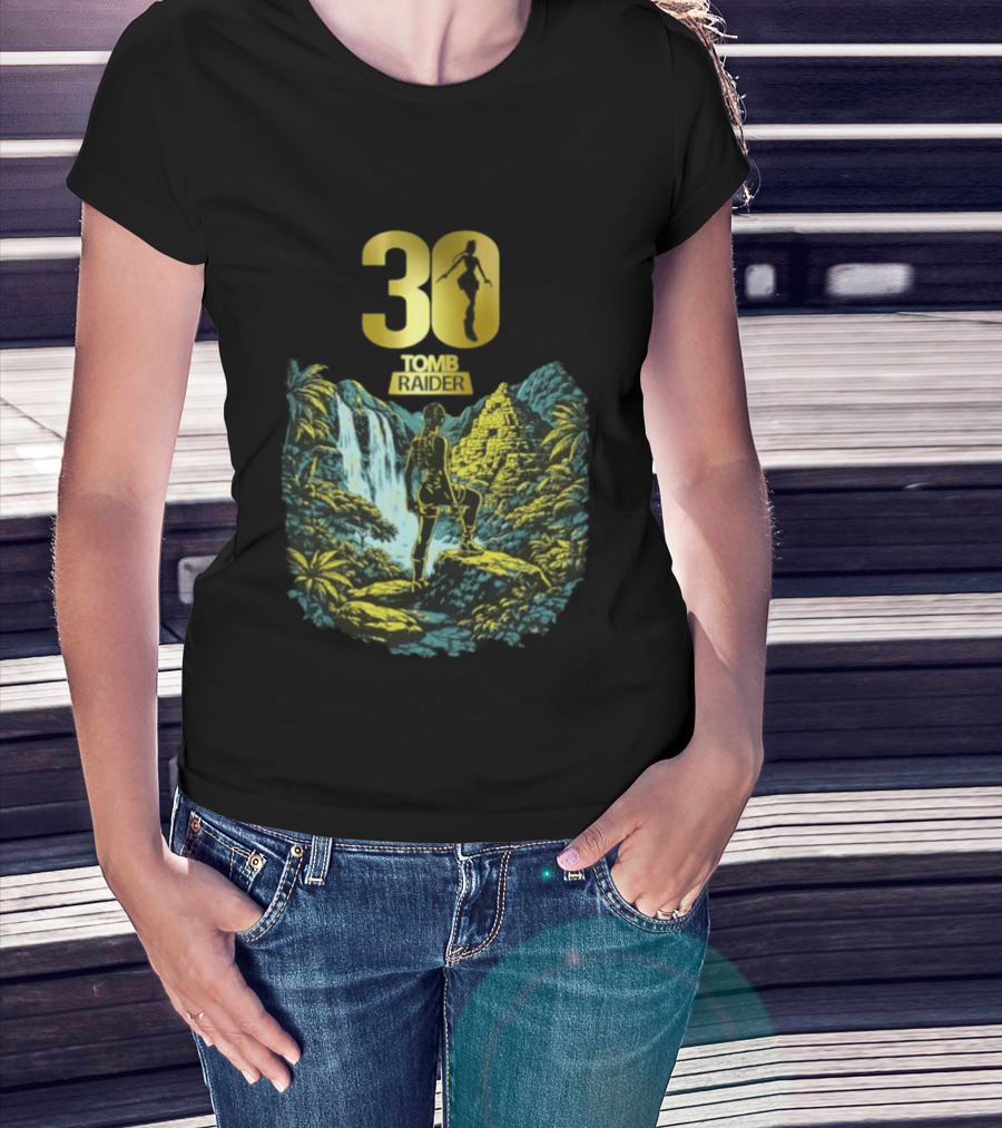 Lara Croft Tomb Raider 30th Anniversary Celebration With Iconic Jungle Adventure Scene T-Shirt