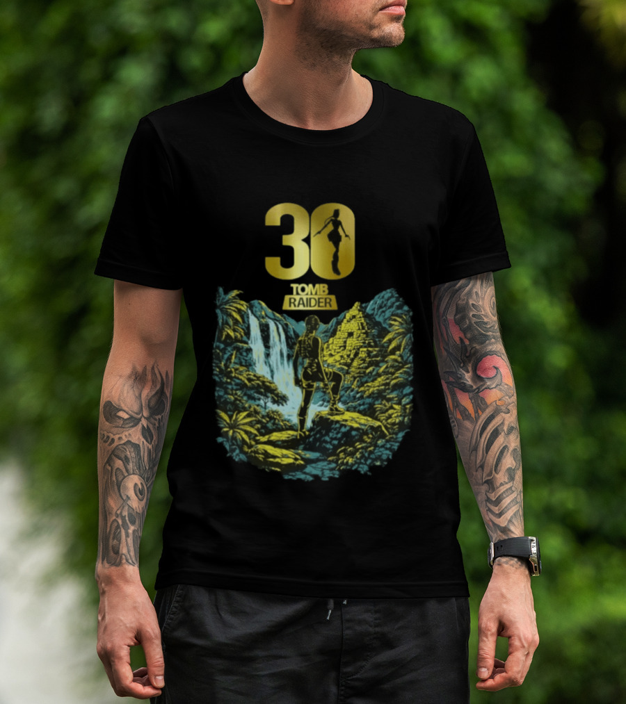 Lara Croft Tomb Raider 30th Anniversary Celebration With Iconic Jungle Adventure Scene T-Shirt