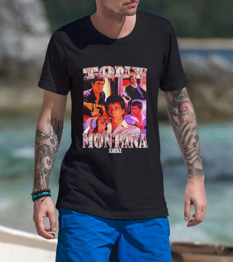 Tony Montana Scarface Movie Collage 80s Film T-Shirt