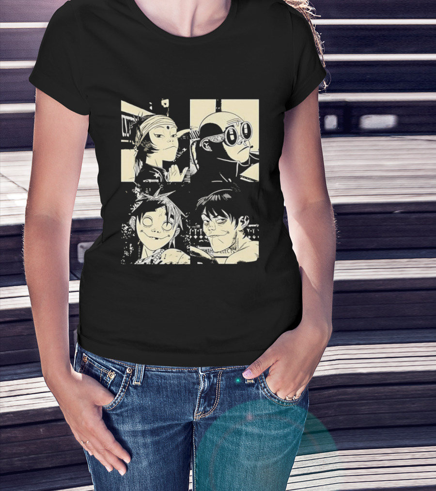 Gorillaz Band Members Cartoon Faces T-Shirt