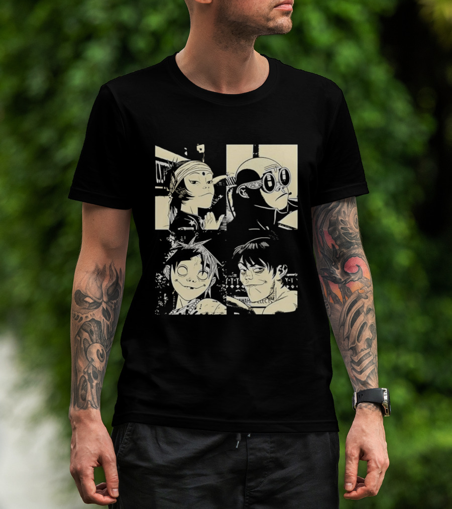 Gorillaz Band Members Cartoon Faces T-Shirt