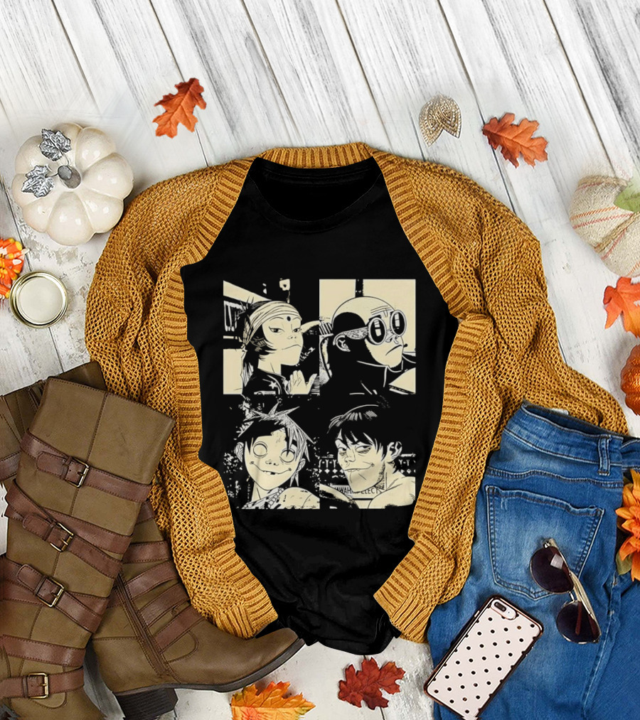Gorillaz Band Members Cartoon Faces T-Shirt