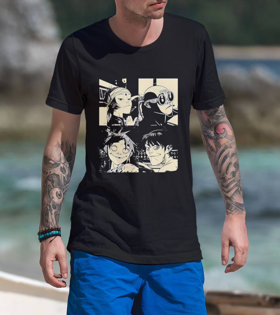 Gorillaz Band Members Cartoon Faces T-Shirt