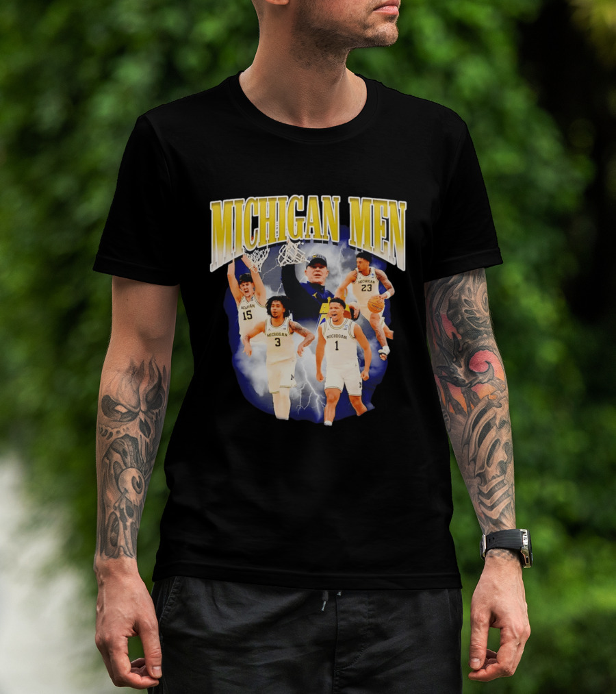 Michigan Men Basketball Player Collage 2026 Team Spirit Athletics Lightning T-Shirt