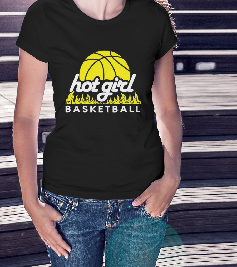 Hot Girl Basketball Fiery Yellow Basketball Flame T-Shirt