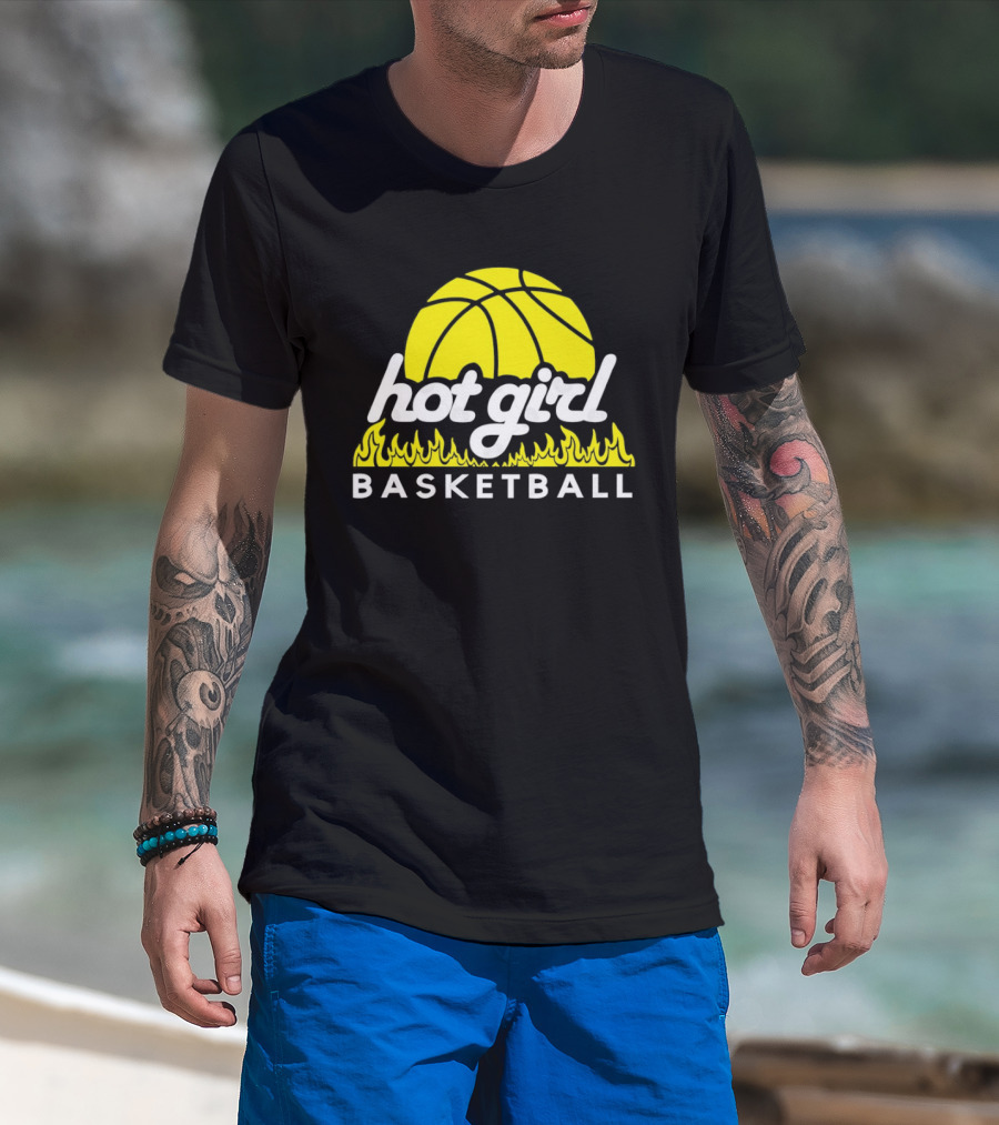 Hot Girl Basketball Fiery Yellow Basketball Flame T-Shirt