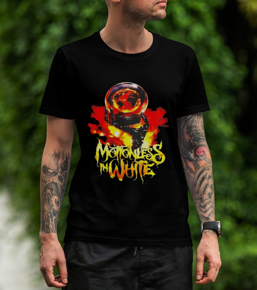 Motionless In White Scoring The End Of The World Gothic Crystal Ball Fiery Hand T-Shirt