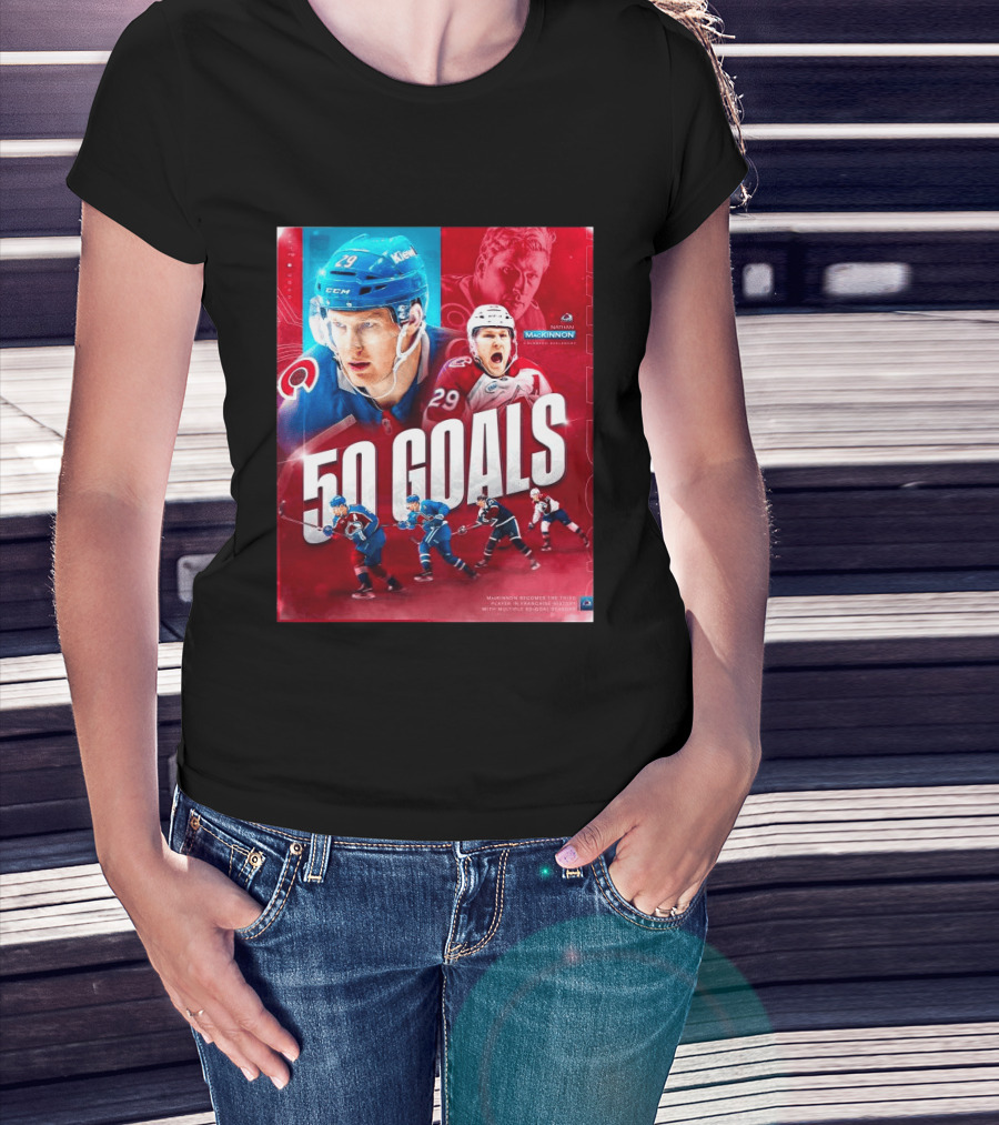 Colorado Avalanche Nathan MacKinnon 50 Goals Achievement NHL Career Milestone T-Shirt