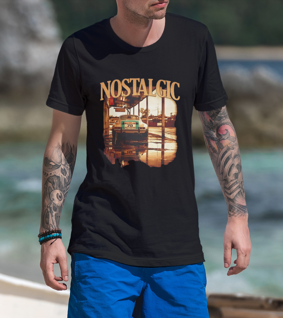 Nostalgic Vintage Car Rear View With Racing Number 70 T-Shirt