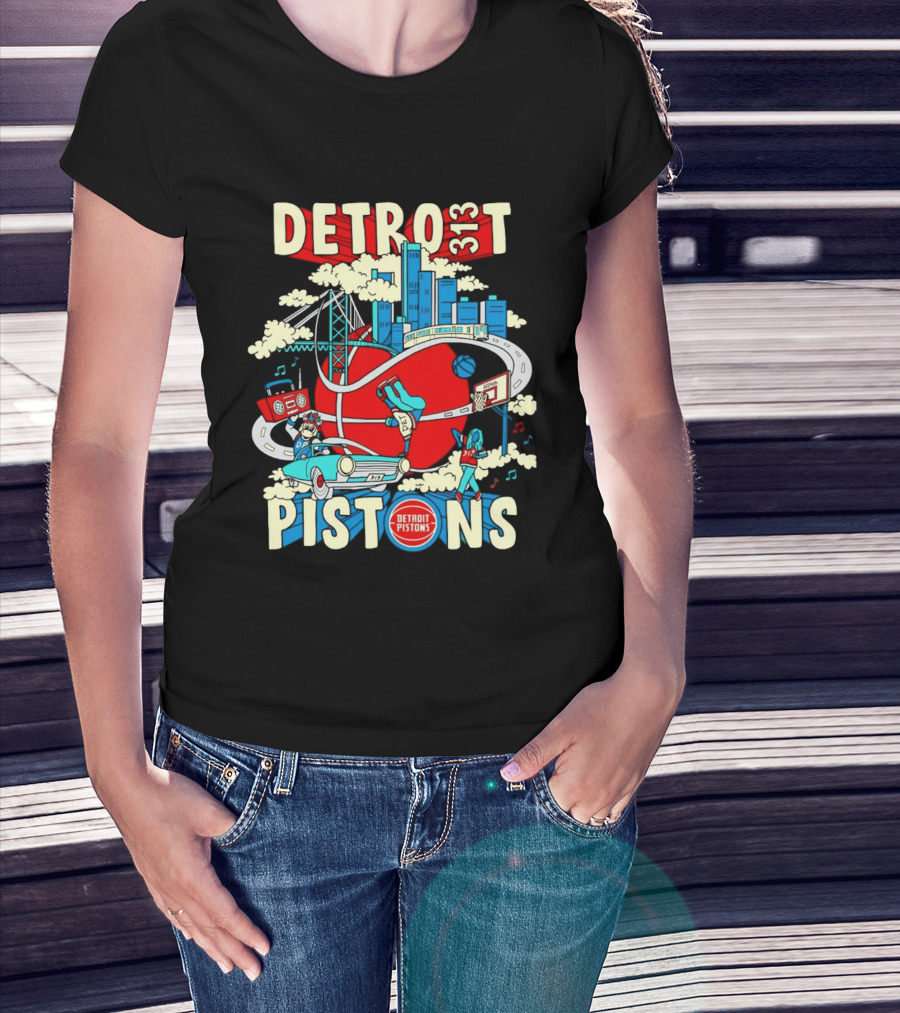 Detroit Pistons 313 Motor City Skyline Basketball 2026 T-Shirt