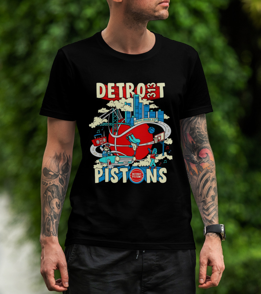 Detroit Pistons 313 Motor City Skyline Basketball 2026 T-Shirt