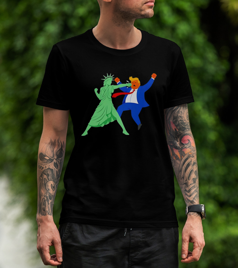 Statue Of Liberty Punching Trump Political Satire T-Shirt