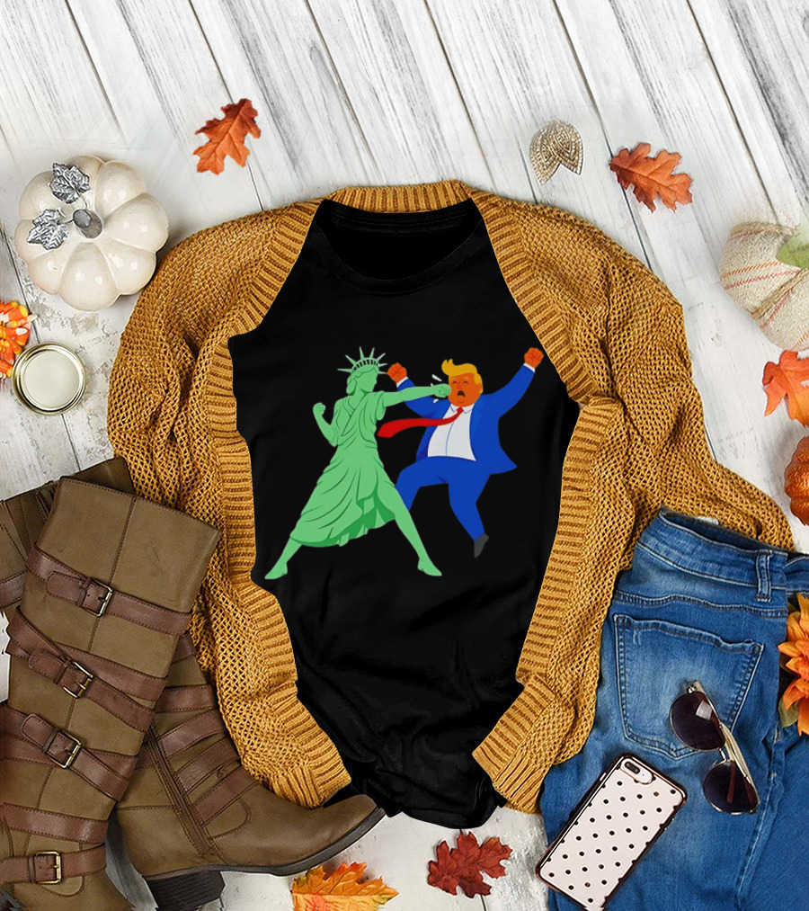 Statue of Liberty Punching Trump Political Satire T-Shirt