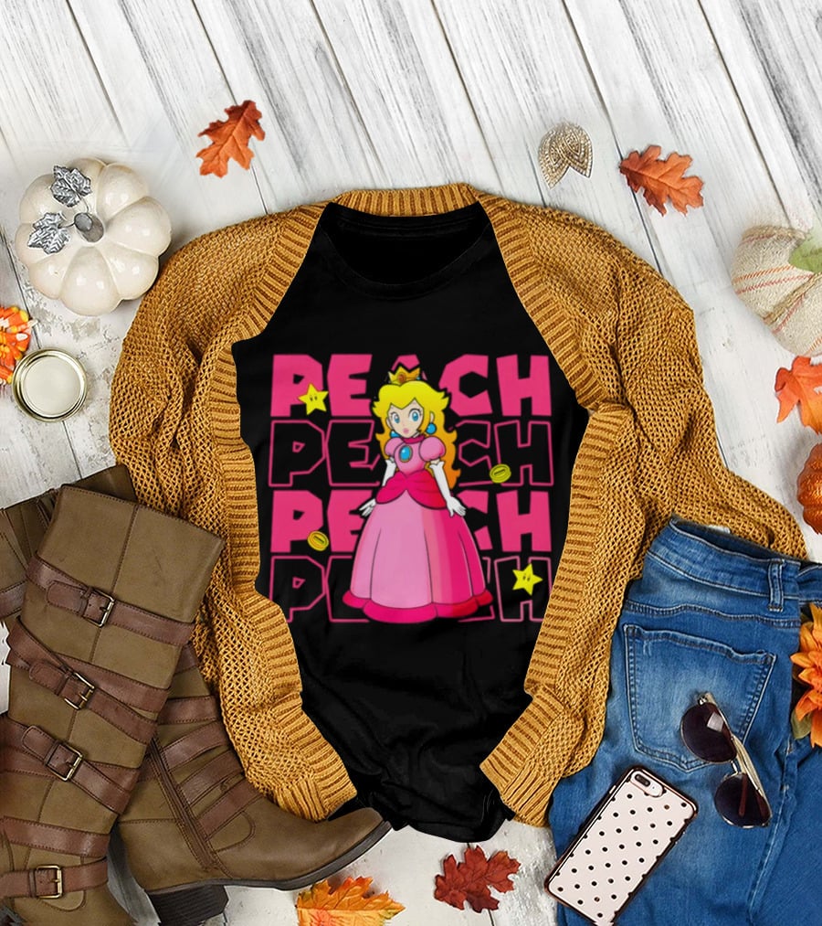 Super Mario Princess Peach with Stars and Coins Retro 1985 Disneyland T-Shirt
