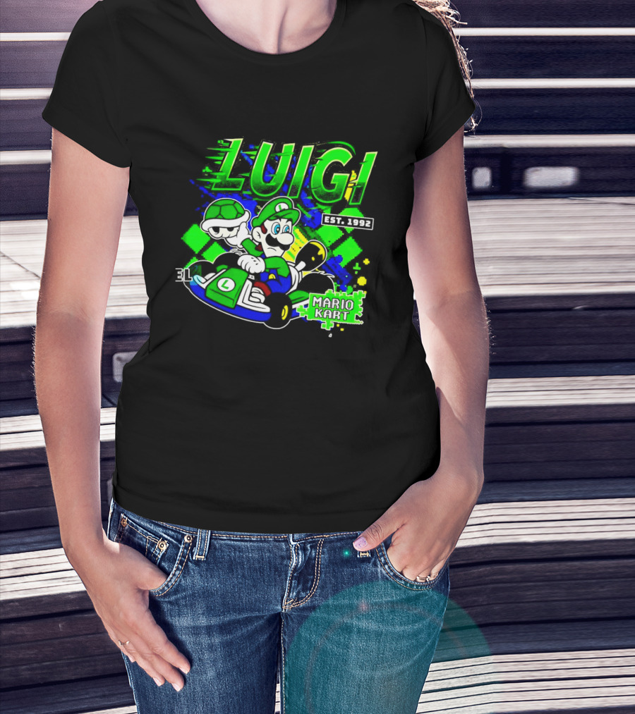 Super Mario Luigi Mario Kart Est 1992 Racing Green T-Shirt