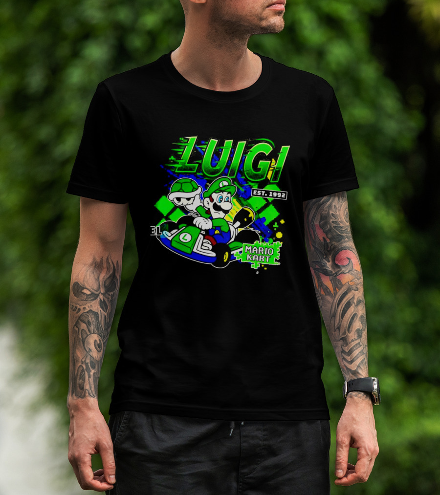 Super Mario Luigi Mario Kart Est 1992 Racing Green T-Shirt