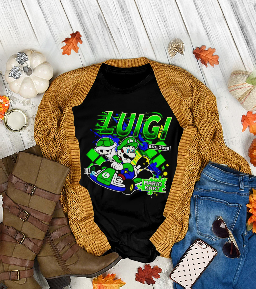 Super Mario Luigi Mario Kart Est 1992 Racing Green T-Shirt