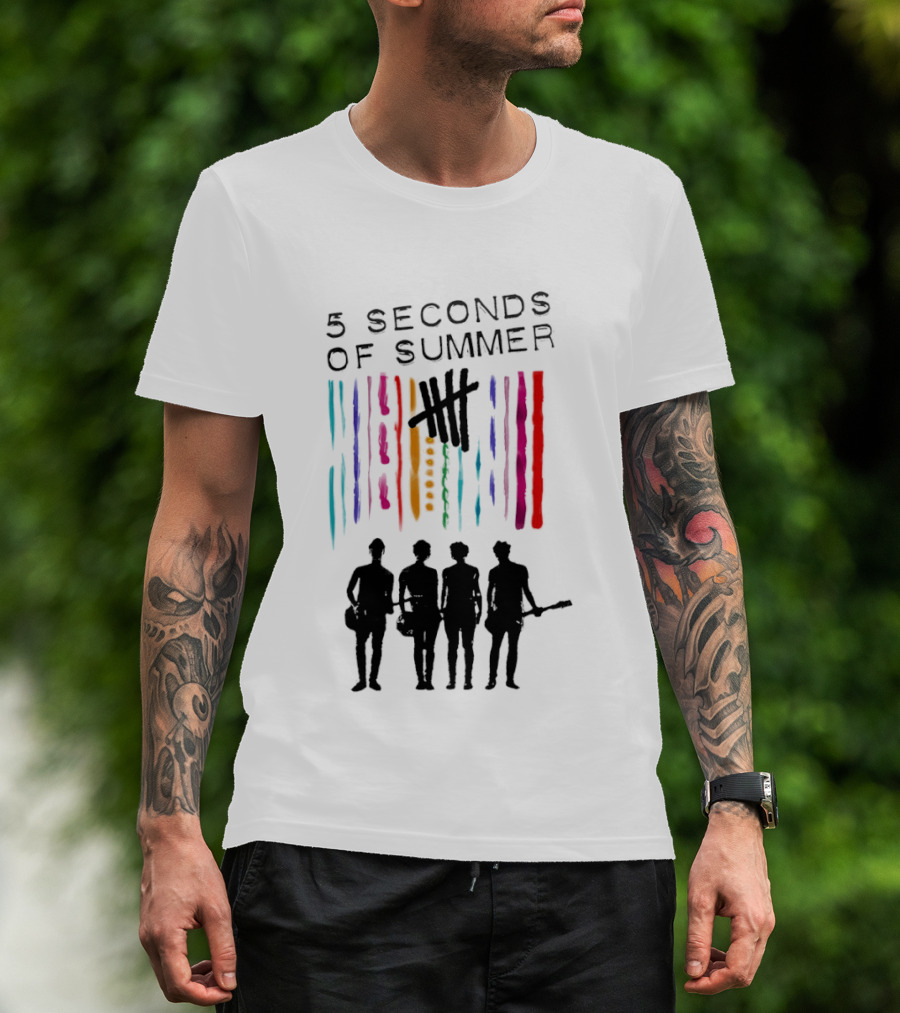 5 Seconds Of Summer Band Silhouette Color Stripes T-Shirt