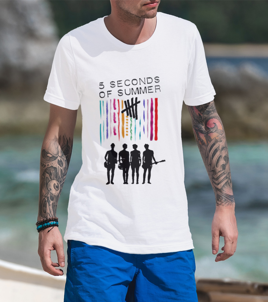 5 Seconds Of Summer Band Silhouette Color Stripes T-Shirt