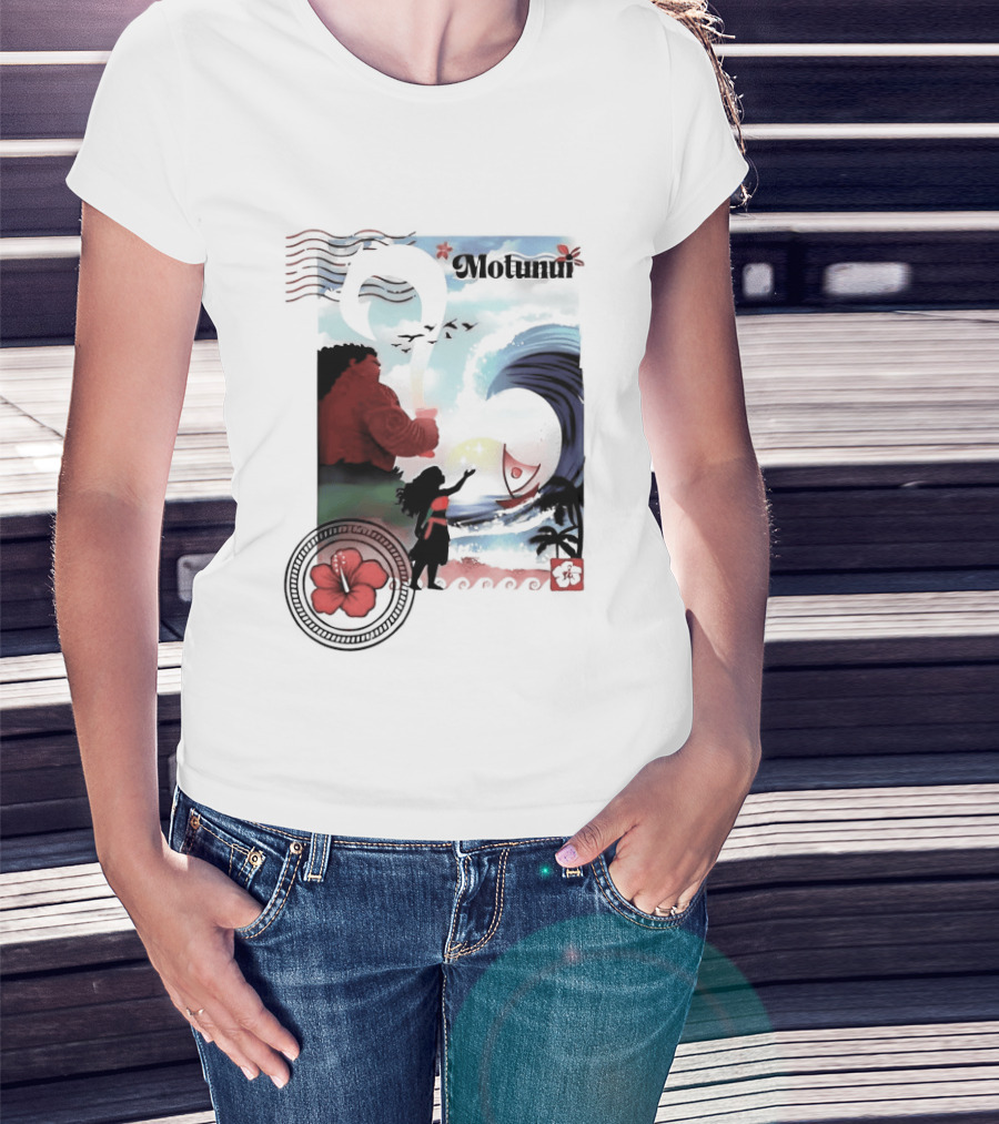 Motunui Postage Stamp Ocean Wave Hibiscus Blossom T-Shirt