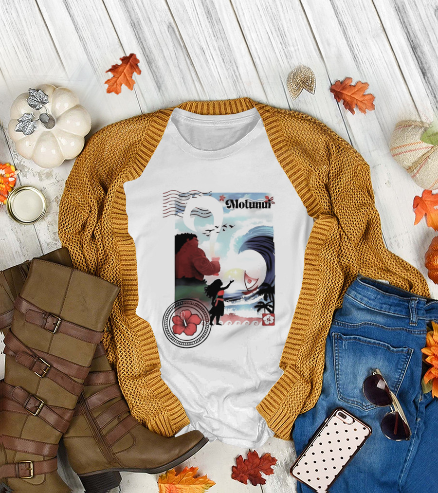 Motunui Postage Stamp Ocean Wave Hibiscus Blossom T-Shirt