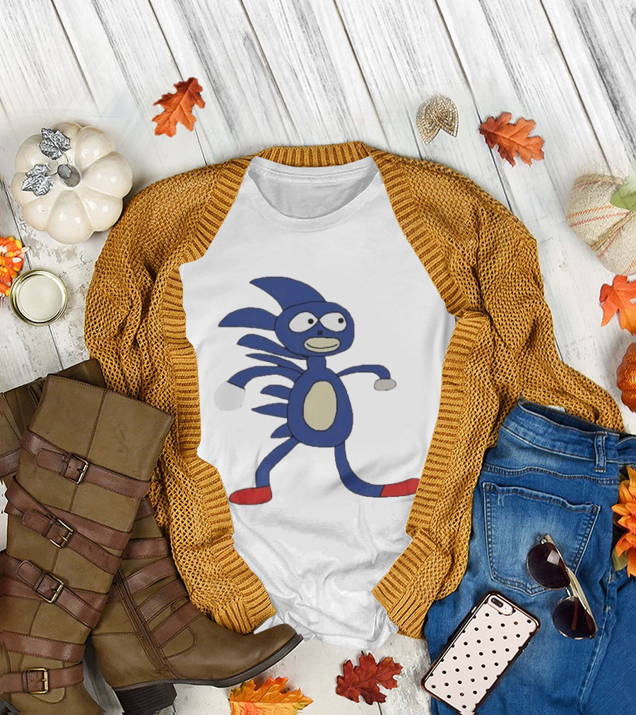 Sanic Meme Blue Hedgehog Parody Drawing T-Shirt