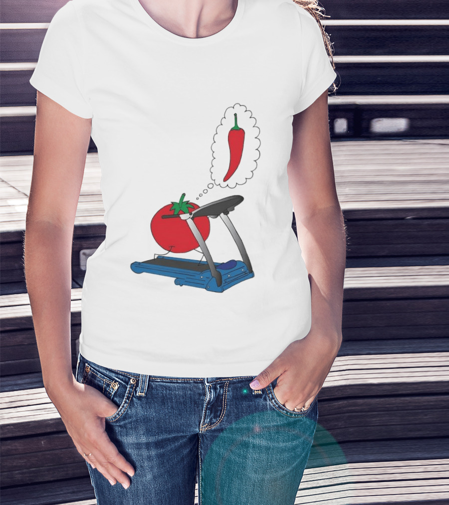 Tomato Dreaming Of Chili On Treadmill Funny Food Meme T-Shirt