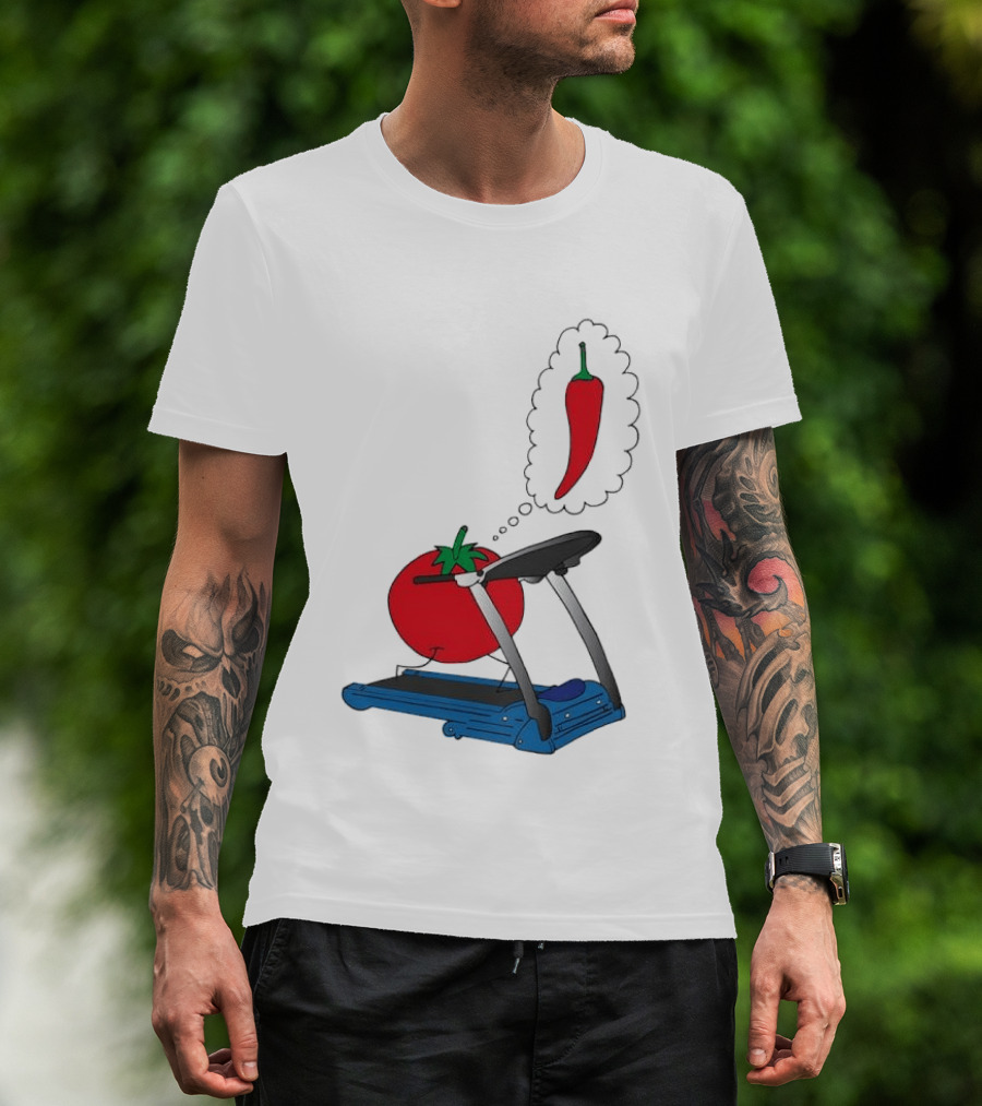 Tomato Dreaming Of Chili On Treadmill Funny Food Meme T-Shirt