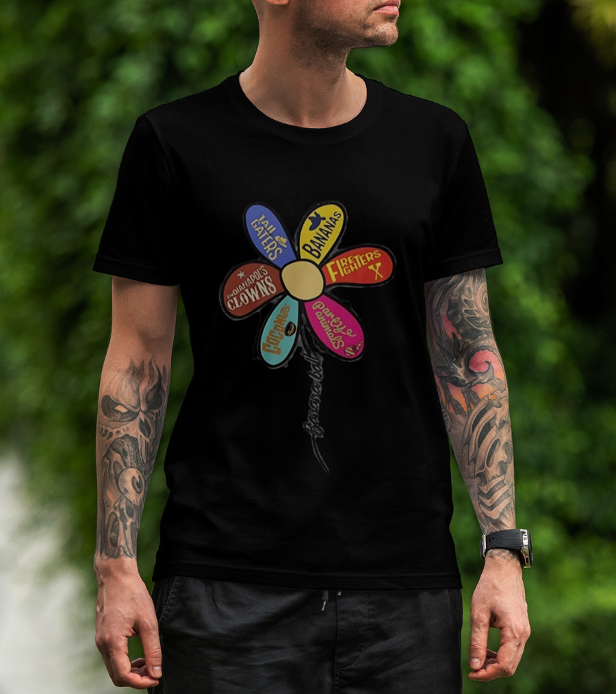Bananas Tail Gaters Indianapolis Clowns Fire Fighters Goblins Party Animals Daisy Floral T-Shirt