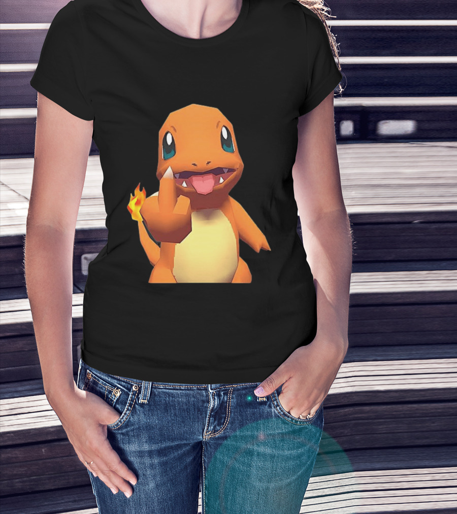 Charmander Pokémon Middle Finger Gesture With Flame Tail T-Shirt