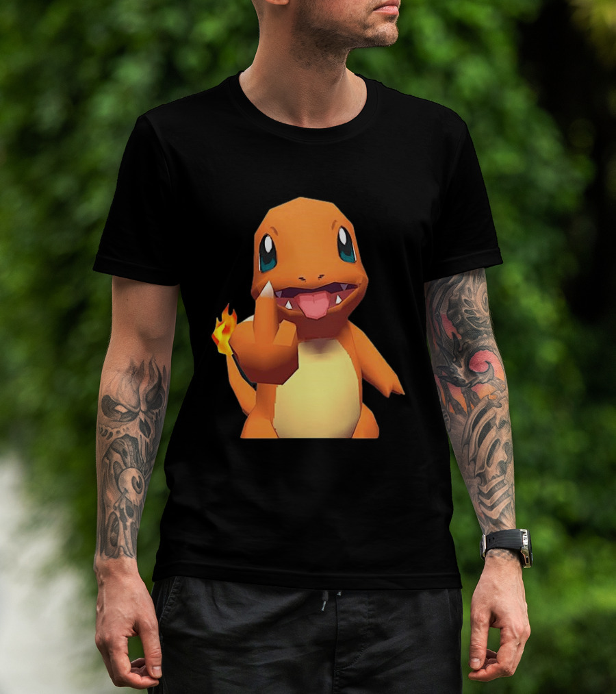 Charmander Pokémon Middle Finger Gesture With Flame Tail T-Shirt