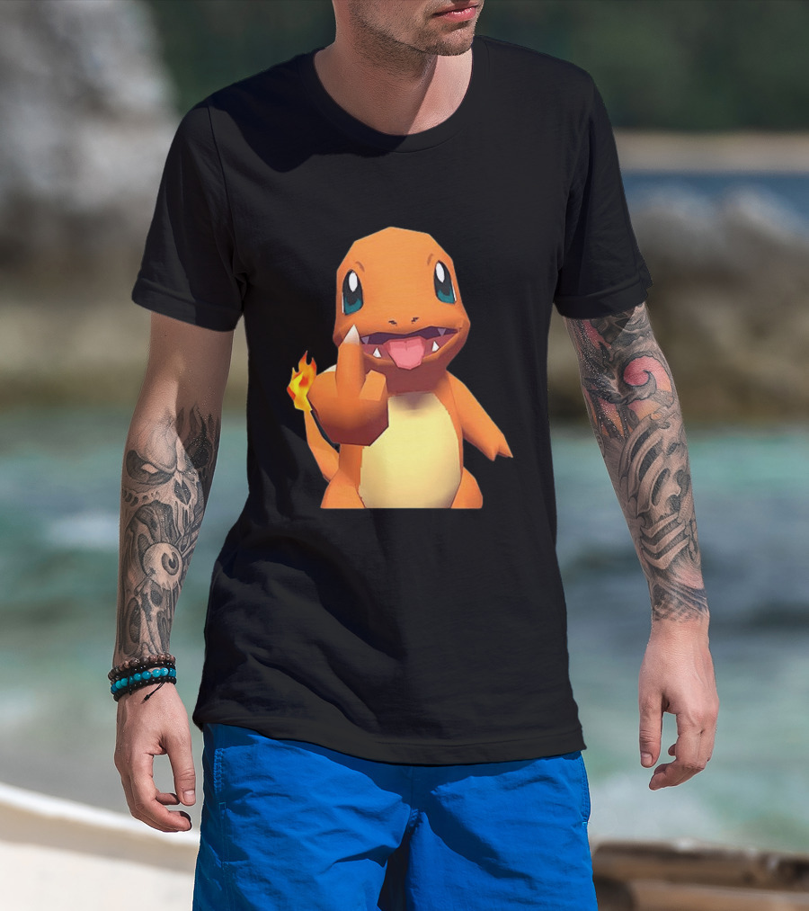 Charmander Pokémon Middle Finger Gesture With Flame Tail T-Shirt