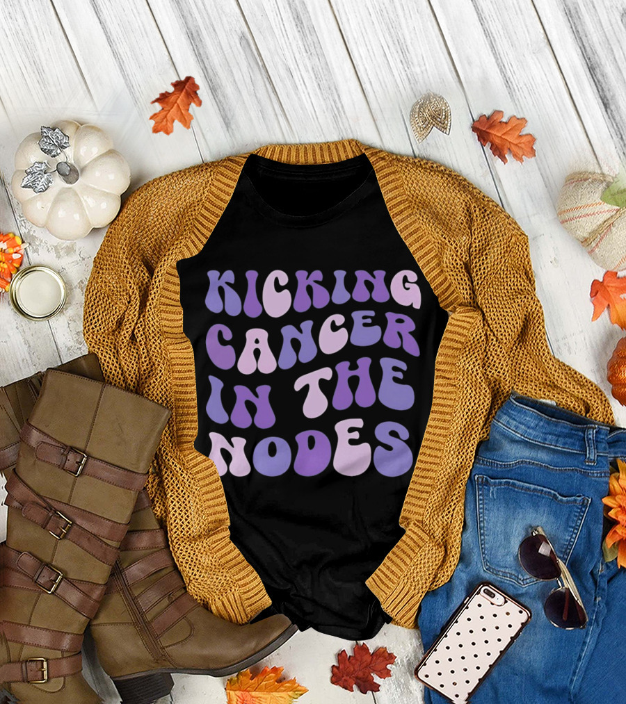 Kicking Cancer in the Nodes Retro Groovy T-Shirt