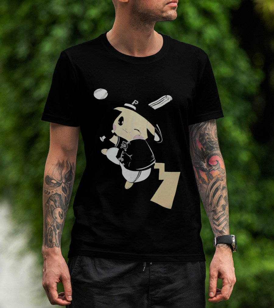 Pokemon Pittsburgh Pirates Baseball Collaboration Pikachu Pitching T-Shirt