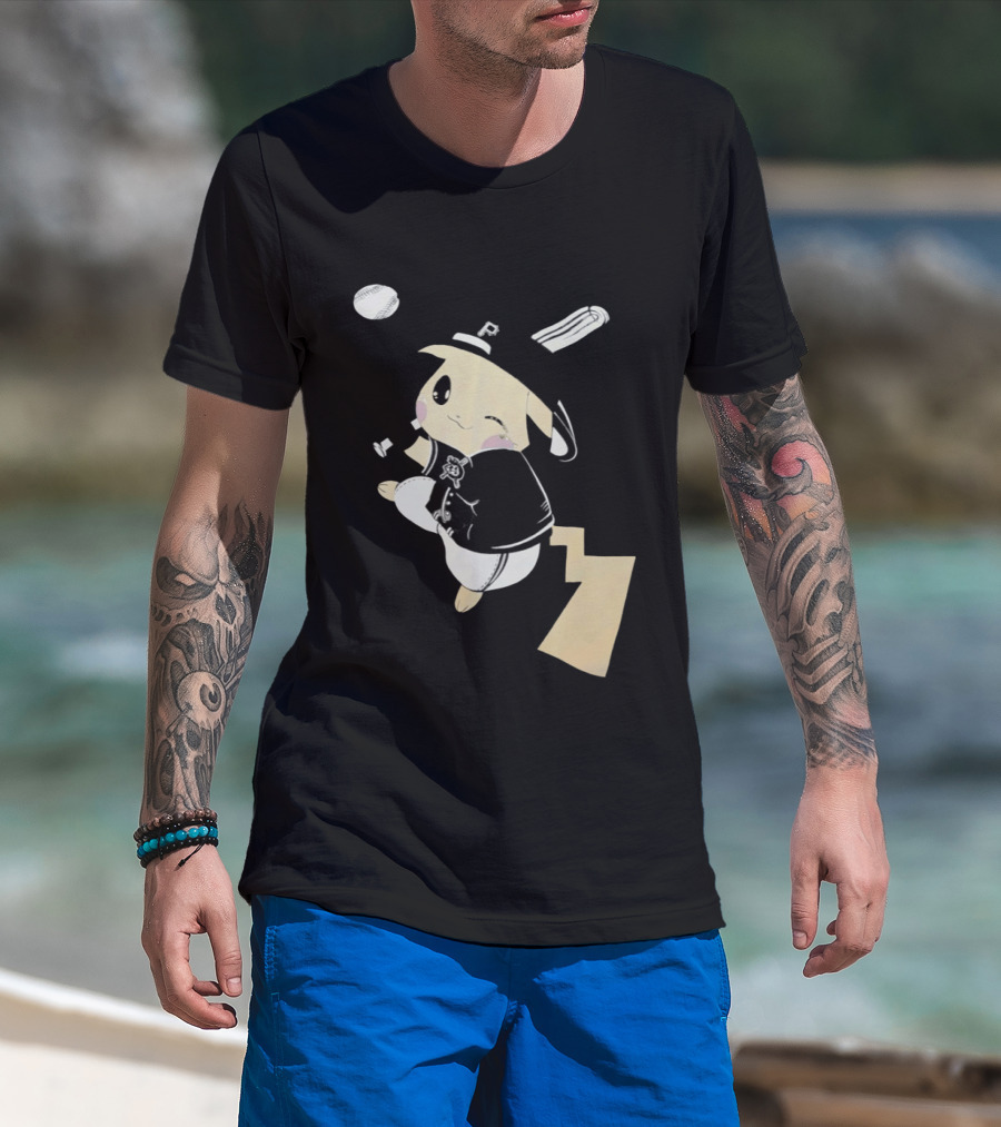 Pokemon Pittsburgh Pirates Baseball Collaboration Pikachu Pitching T-Shirt