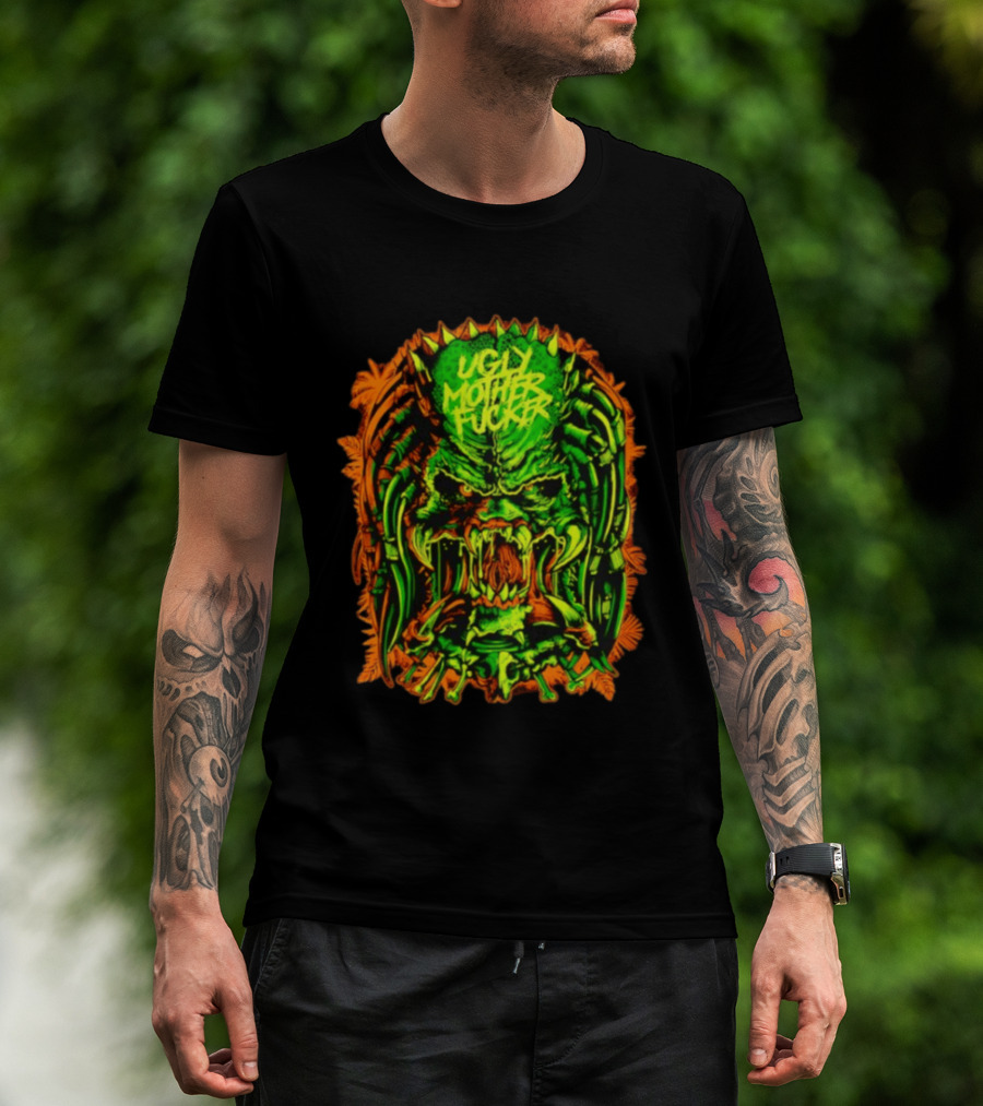 Predator Ugly Mother Fucker Alien Mask Neon Green And Orange T-Shirt