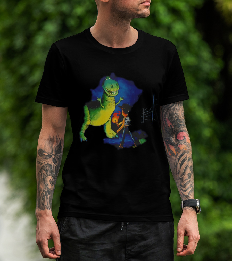 Rex And Woody Reenact Jurassic Park Scene Jurassic Toys Adventure T-Shirt