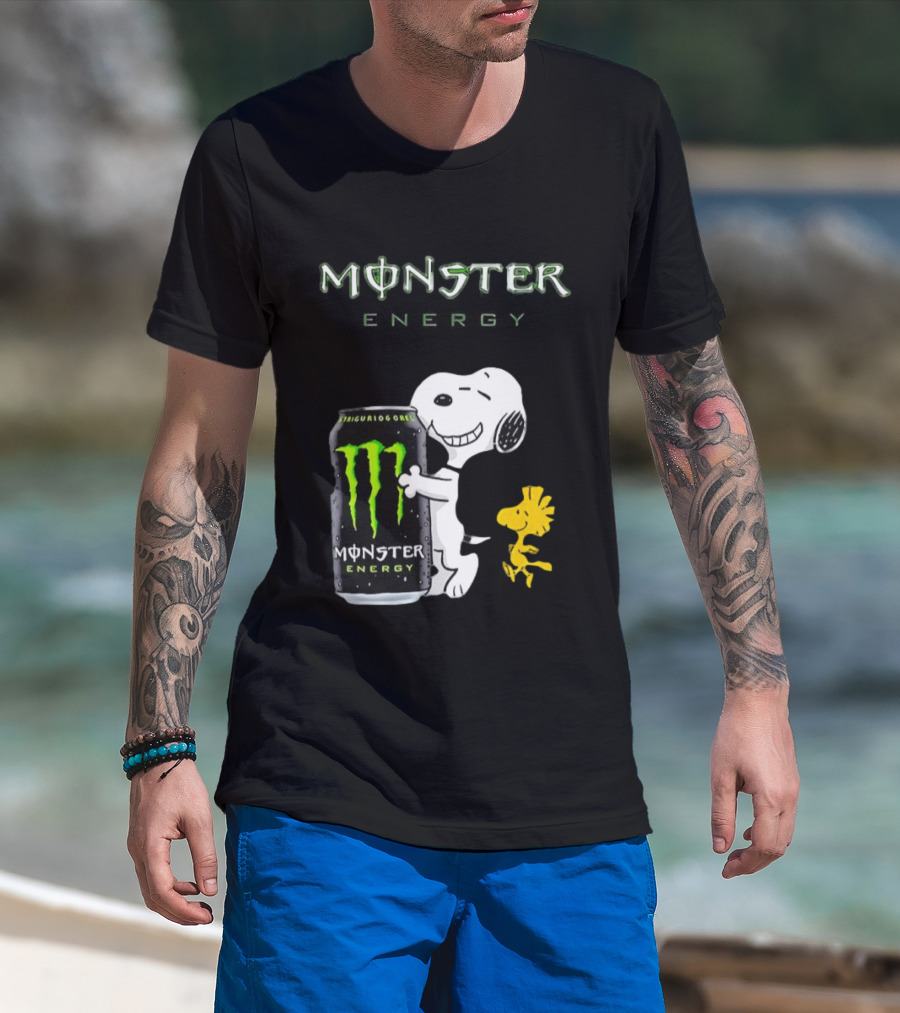 Snoopy And Woodstock Hugging Monster Energy Can Collaboration T-Shirt