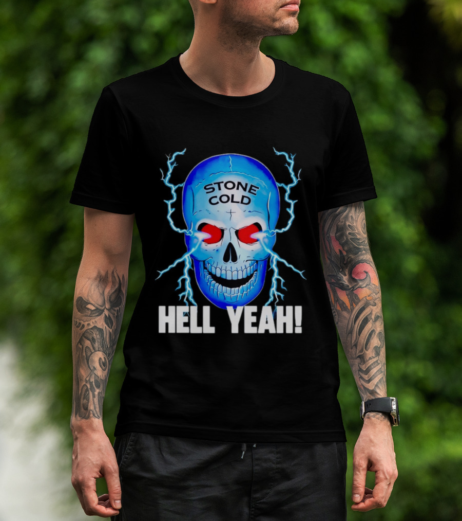 Stone Cold Steve Austin Skull Hell Yeah Electric Blue Lightning T-Shirt