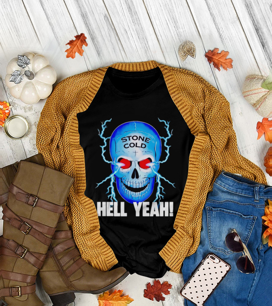 Stone Cold Steve Austin Skull Hell Yeah Electric Blue Lightning T-Shirt