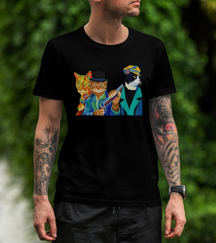 Three Cats Jazz Band Colorful Feline Musicians With Suits And Instruments T-Shirt