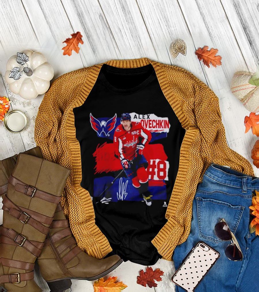 Washington Capitals Alex Ovechkin #8 Hockey Signature T-Shirt
