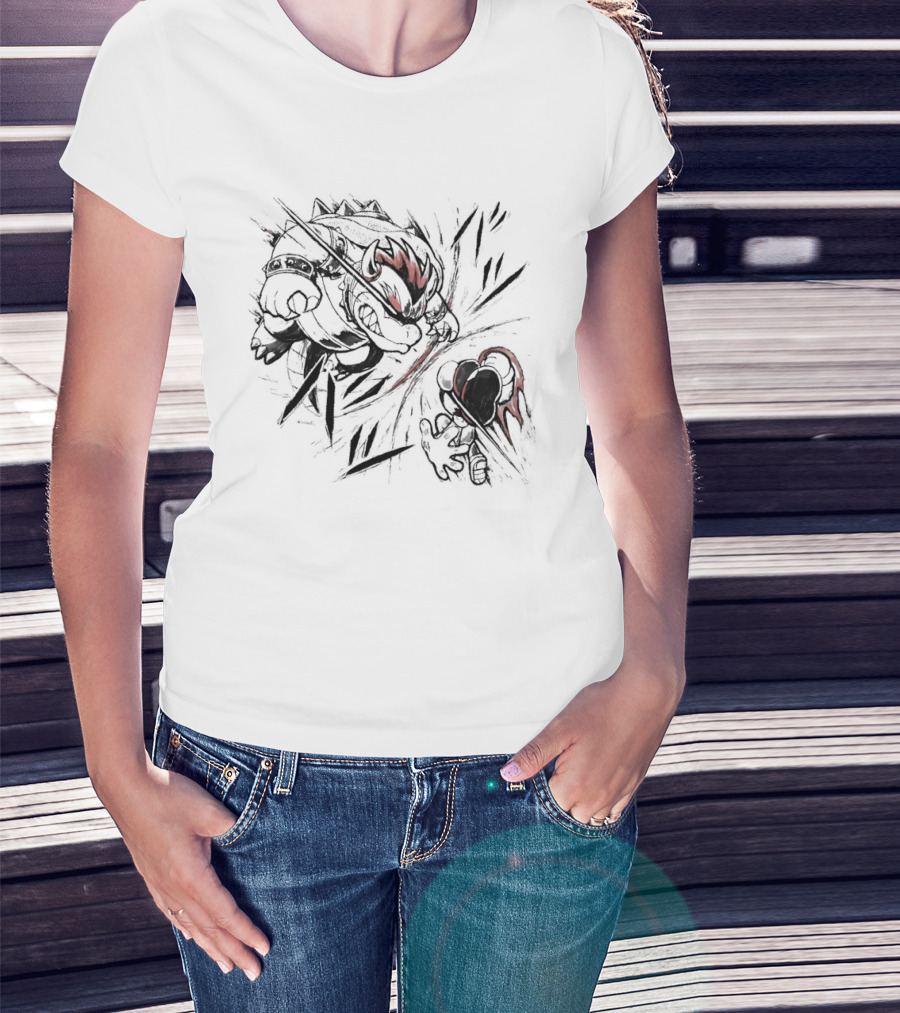 Bowser Vs Mario Epic Showdown Battle Sketch T-Shirt