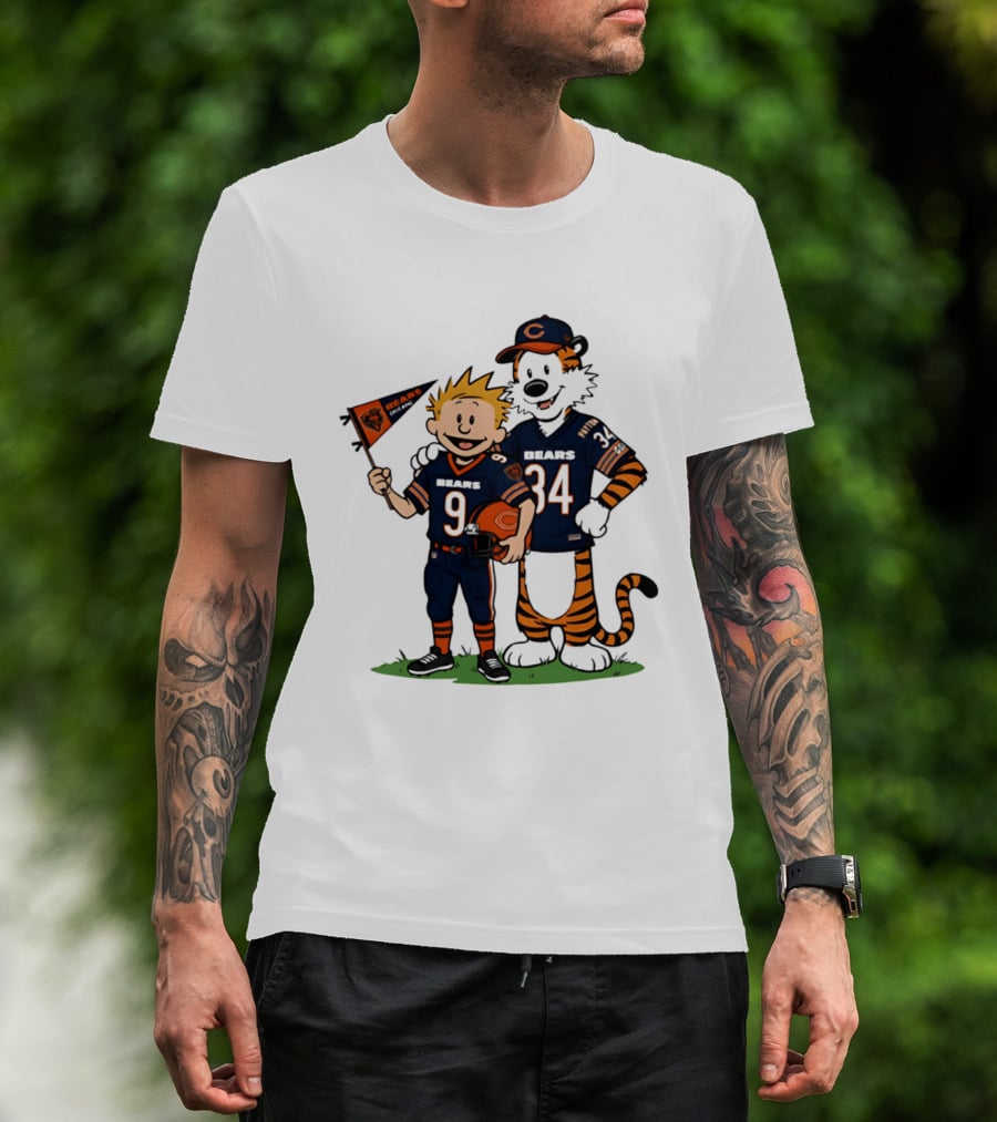 Calvin Hobbes Bears 9 34 Football Fan Outfit T-Shirt