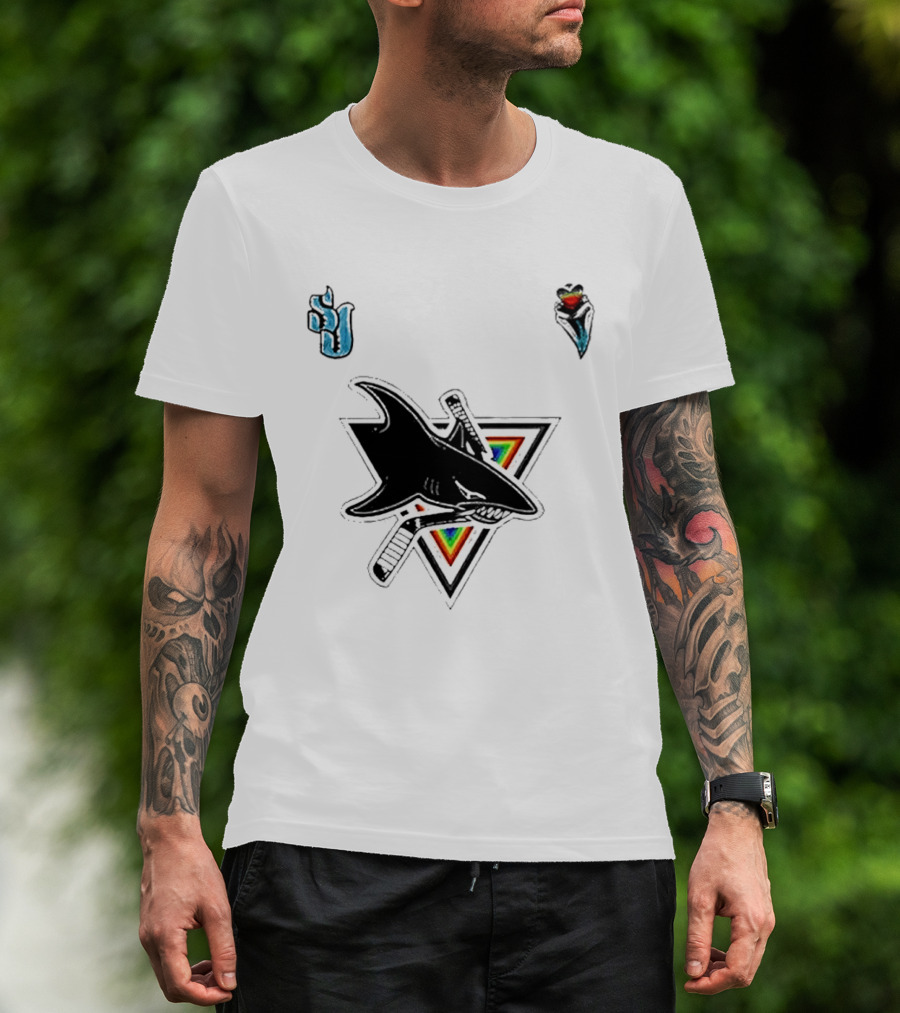 San Jose Sharks Pride Night 2026 Team Logo With Rainbow Accents T-Shirt