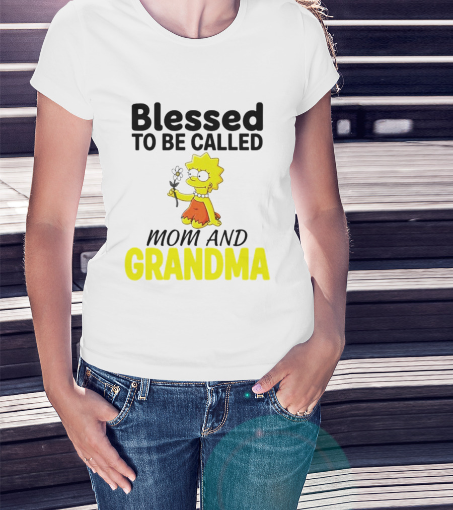 Blessed To Be Called Mom And Grandma Simpsons Character Holding Flower T-Shirt