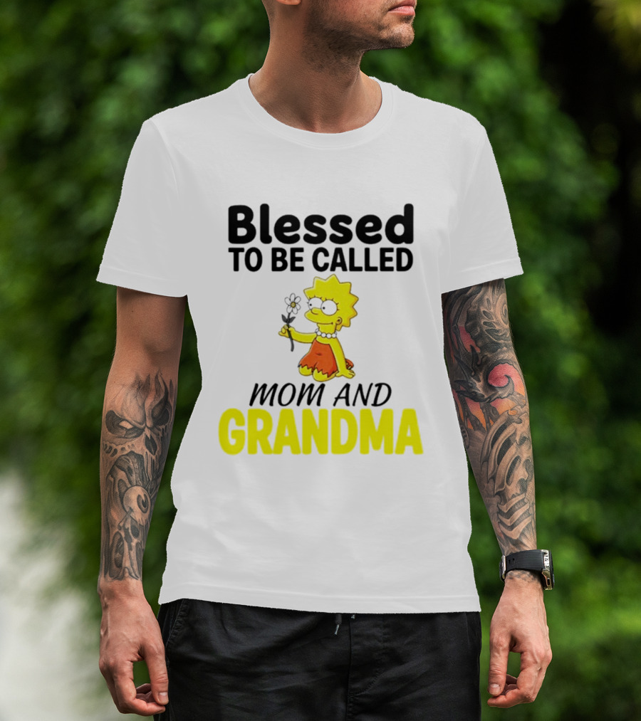 Blessed To Be Called Mom And Grandma Simpsons Character Holding Flower T-Shirt