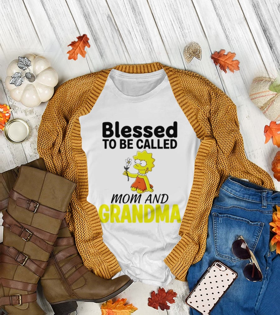 Blessed to Be Called Mom and Grandma Simpsons Character Holding Flower T-Shirt
