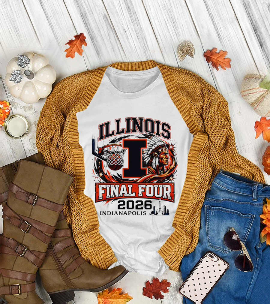 Illinois Basketball Final Four 2026 Indianapolis I Logo and Native American T-Shirt